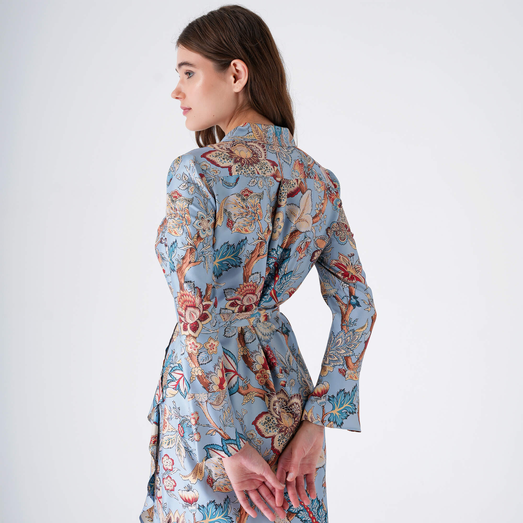 Etro - Blue Floral Bird Print Silk Dress